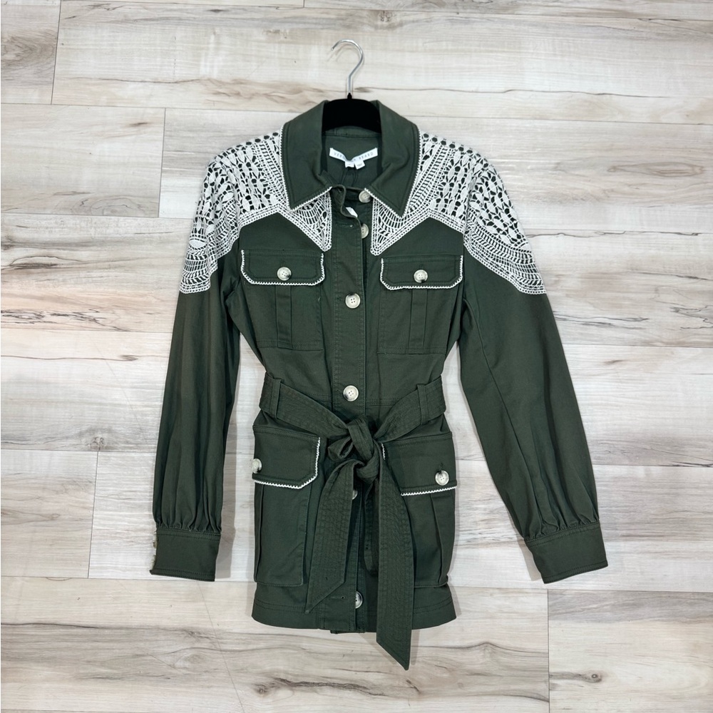 Veronica Beard Dark Green Utility Jacket with Embroidery